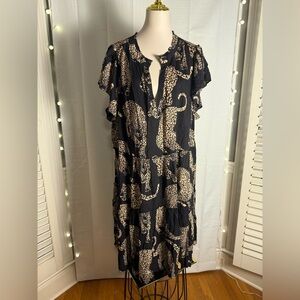 Anthropologie Black and Tan Leopard Midi Dress